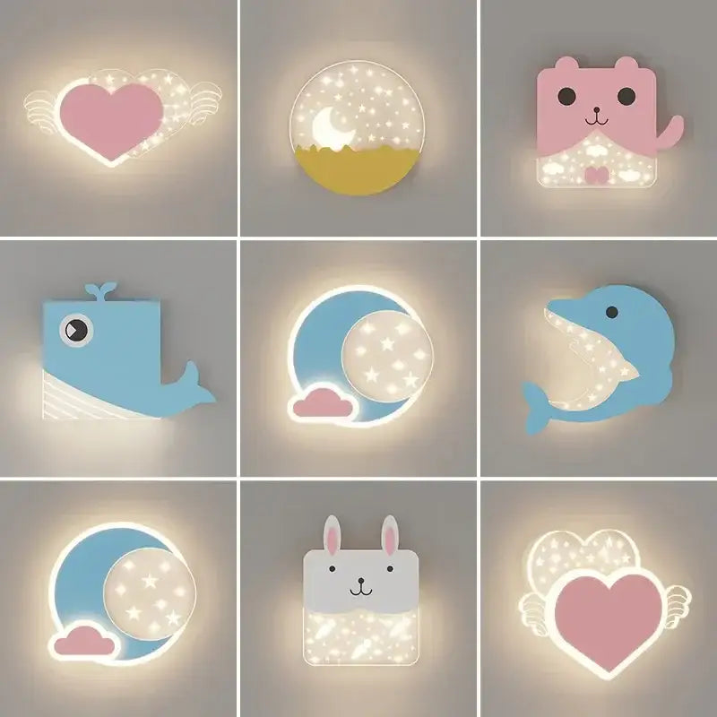 Cute pastel-colored cartoon wall lamp featuring blue and white whale design for bedroom led art lighting