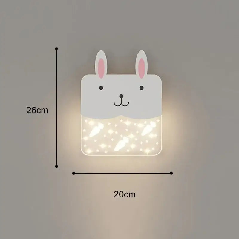 Cute white rabbit-shaped cartoon wall lamp with pink ears and glowing starry lower half for bedroom decor