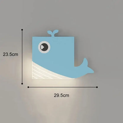Cartoon blue and white whale wall lamp with striped pattern LED art for bedroom decor and lighting