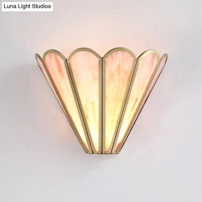 Cartoon Brass Badminton Wall Light with Pink Glass for Living Room