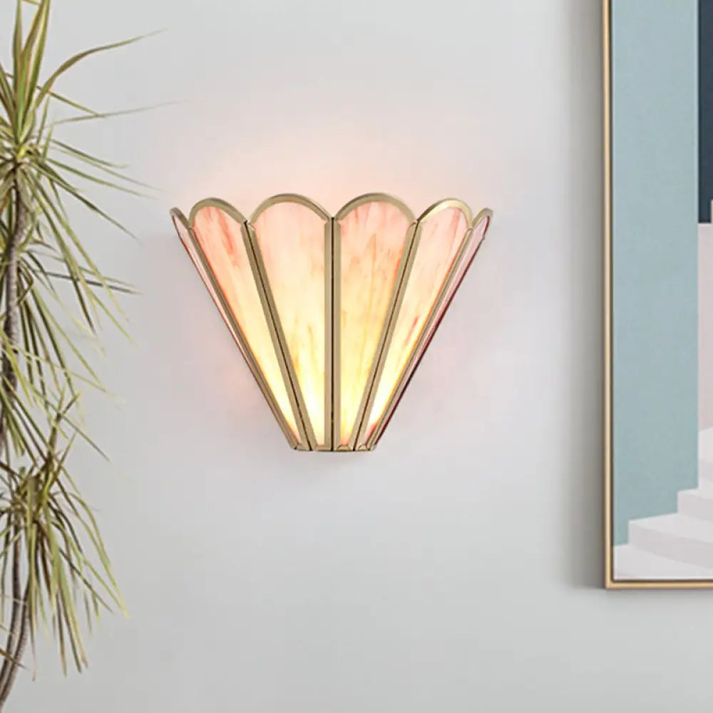Cartoon Brass Badminton Wall Light with Pink Glass for Living Room