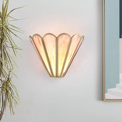Cartoon Brass Badminton Wall Light with Pink Glass for Living Room
