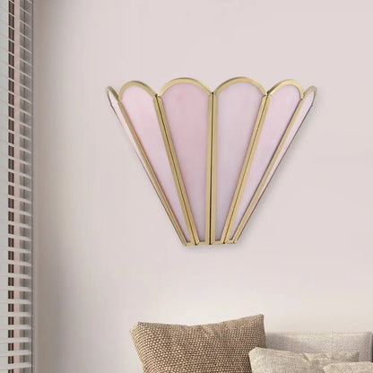 Cartoon Brass Badminton Wall Light with Pink Glass for Living Room