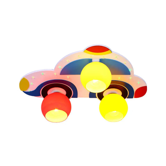 DecorBites™ Cartoon Car Ceiling Lamp for Child's Bedroom - 3 Glass Head Design, Multi-Color Flush Mount Light