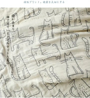 Cream-colored cartoon cat bamboo cotton throw blanket with black line-drawn cats for bedroom decorbites decor