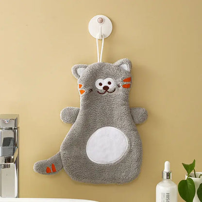 Gray plush cat-shaped bath sponge with orange embroidered accents and white belly patch for decorbites cartoon cat hand towels