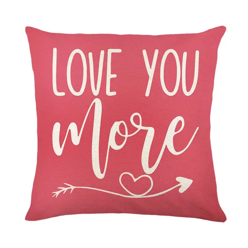 Coralb coral cartoon cat linen throw pillowcase with love you more message and arrow design for living room decorbites cartoon cat