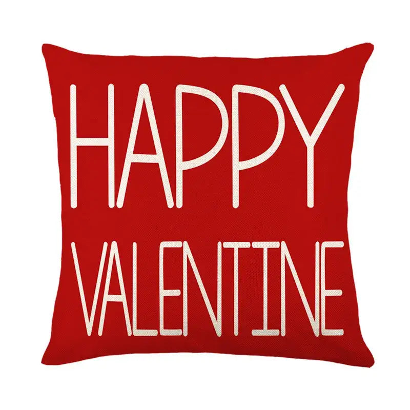 Red square cartoon cat linen pillowcase with happy valentine white lettering for living room decorbites cartoon cat cushion