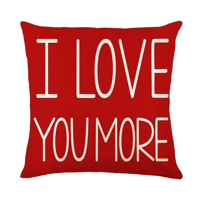 Red cartoon cat linen throw pillow with i love you more print for decorbites cartoon cat living room cushion decor