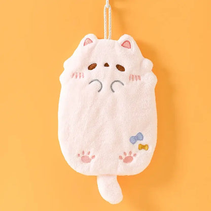 A soft white plush cartoon cat bath sponge with embroidered pink ears and paw prints for hand towel use decorbites cartoon cat