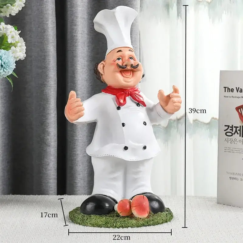 A cheerful white resin cartoon chef wine rack with red bow tie and black buttons on green base decorbites cartoon chef