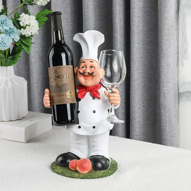 White resin cartoon chef wine rack decorbites cartoon chef holding a wine bottle and glass kitchen decor holder