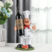 White resin cartoon chef wine rack holding changyu red wine bottle and glass for kitchen decorbites cartoon chef decor