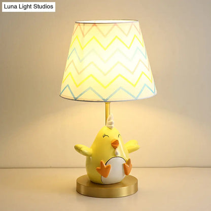 Cartoon Chicken Nightstand Lamp - Single-Bulb Bedside Table Light with Tapered Fabric Shade