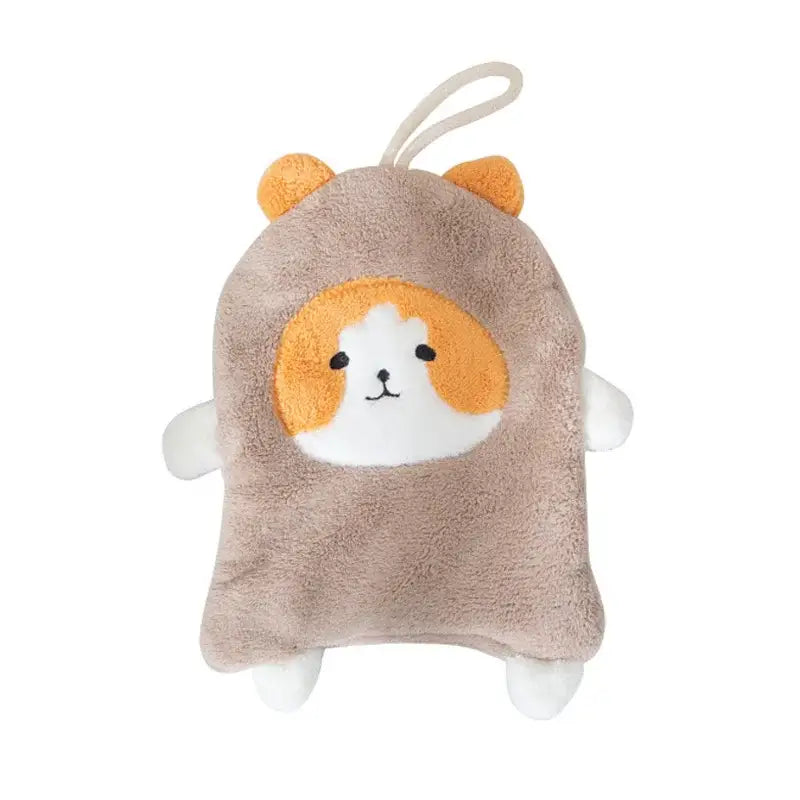 A plush tan hamster-shaped bath sponge with orange ears and white face for decorbites cartoon dog coral velvet hand towels