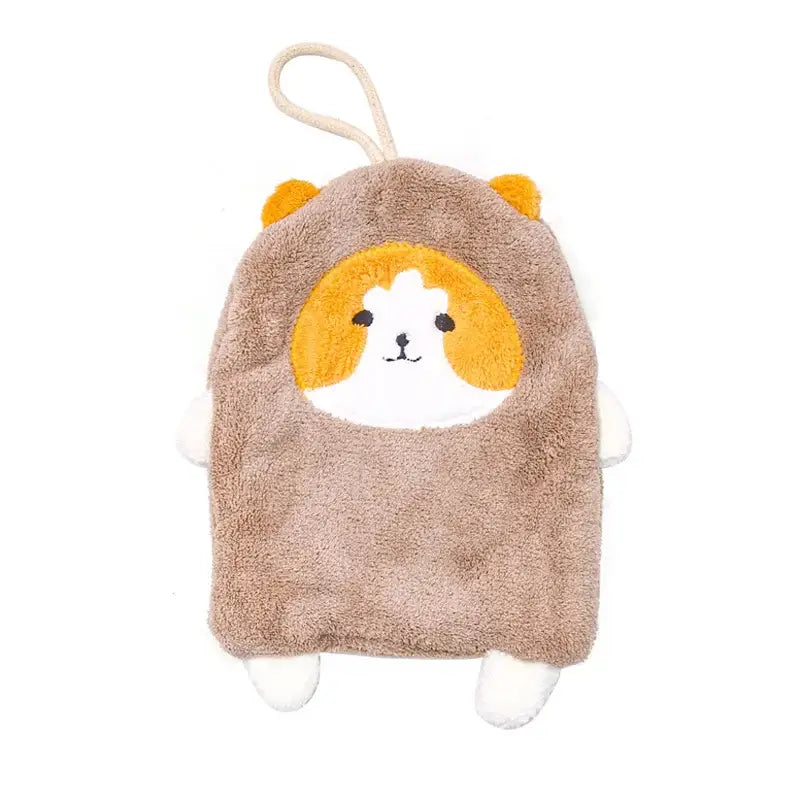Cute brown plush bath sponge shaped like hamster with orange ears and white paws for decorbites cartoon dog coral velvet hand towels