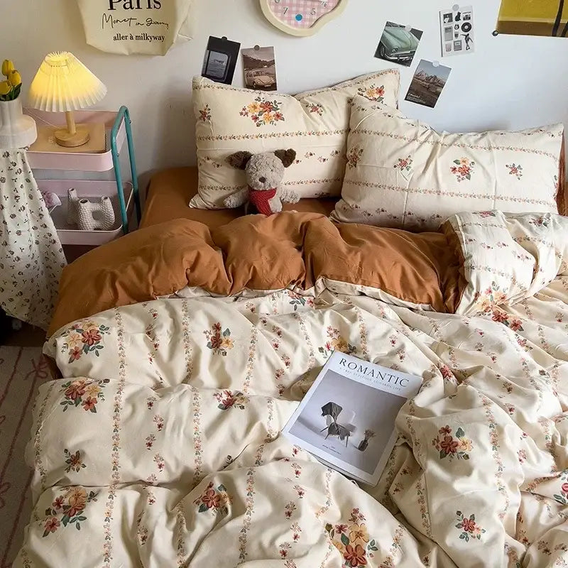 Cream comforter bedding set with cartoon dog print featuring soft textured fabric and vintage-inspired decorbites style