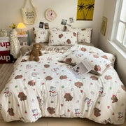 Cream-colored comforter bedding set with playful brown and white cartoon dogs in decorbites cartoon style design