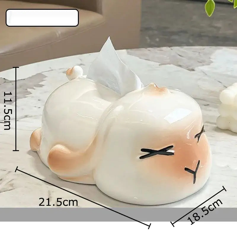 Cute white ceramic tissue box shaped like a sleeping lamb with peach cheeks for decorbites cartoon ginger cat bedroom decor