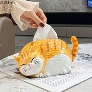 Ceramic tissue box shaped like a sleeping cartoon ginger cat with striped orange tabby decorbites cartoon ginger design