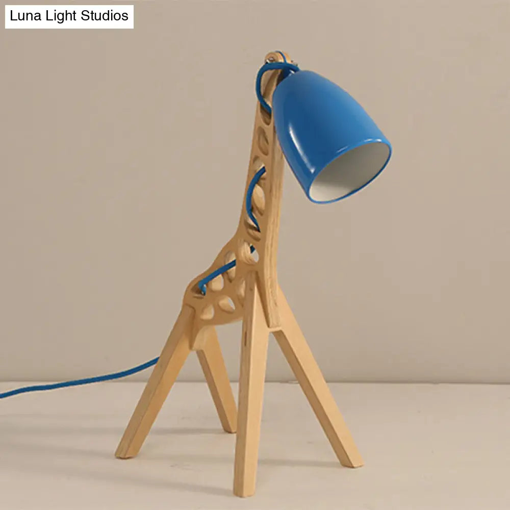 Cartoon Giraffe Night Light Table Lamp - Metal 1-Light with Wood Base in Blue/Red/Green