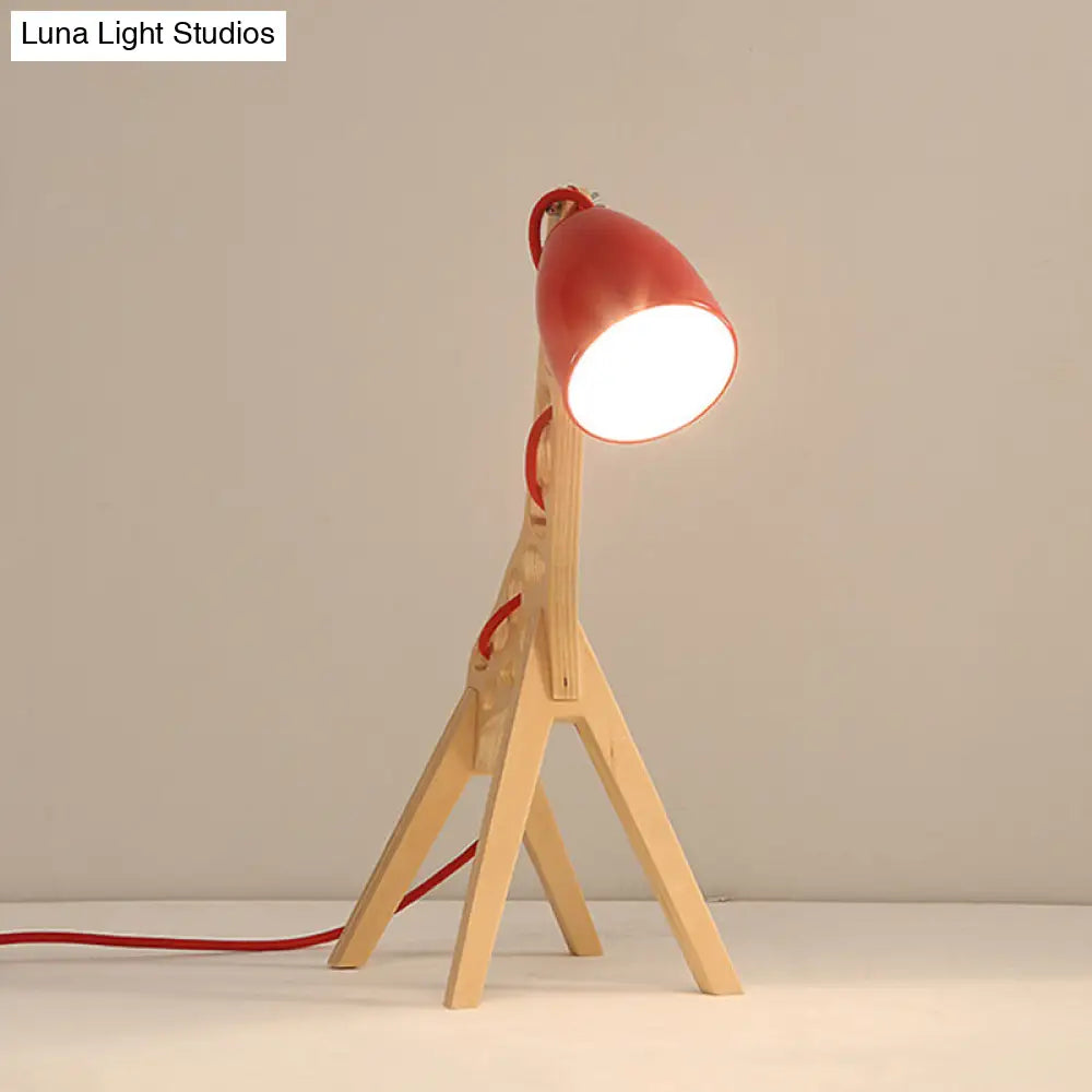 Cartoon Giraffe Night Light Table Lamp - Metal 1-Light with Wood Base in Blue/Red/Green