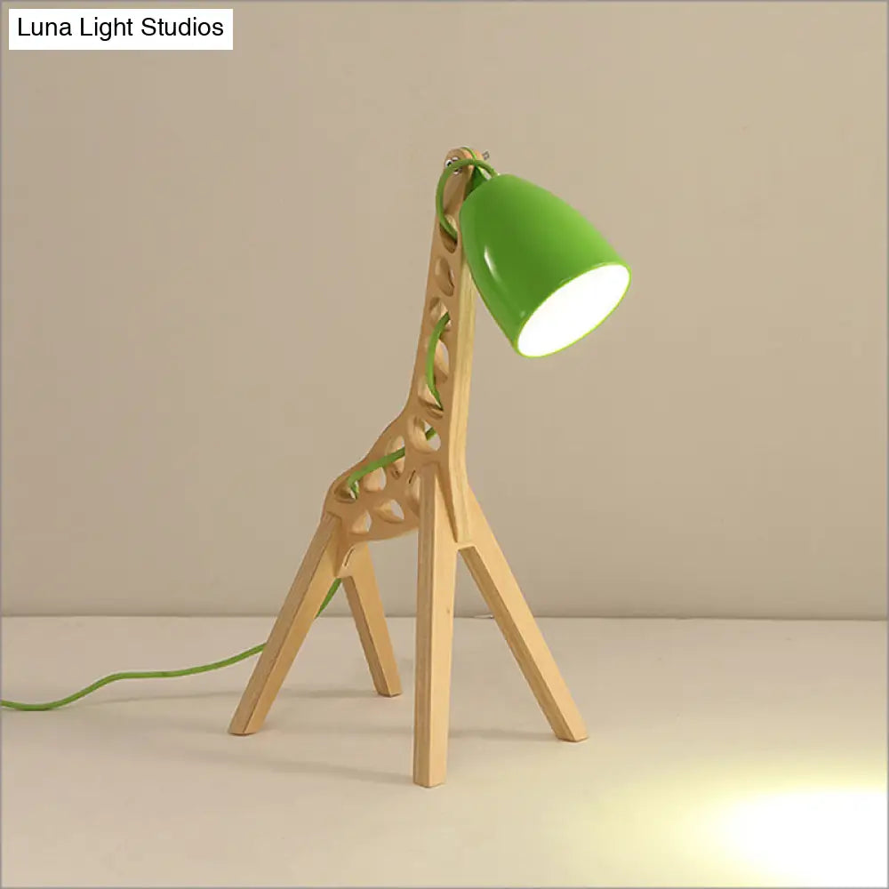 Cartoon Giraffe Night Light Table Lamp - Metal 1-Light with Wood Base in Blue/Red/Green