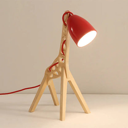 Cartoon Giraffe Night Light Table Lamp - Metal 1-Light with Wood Base in Blue/Red/Green