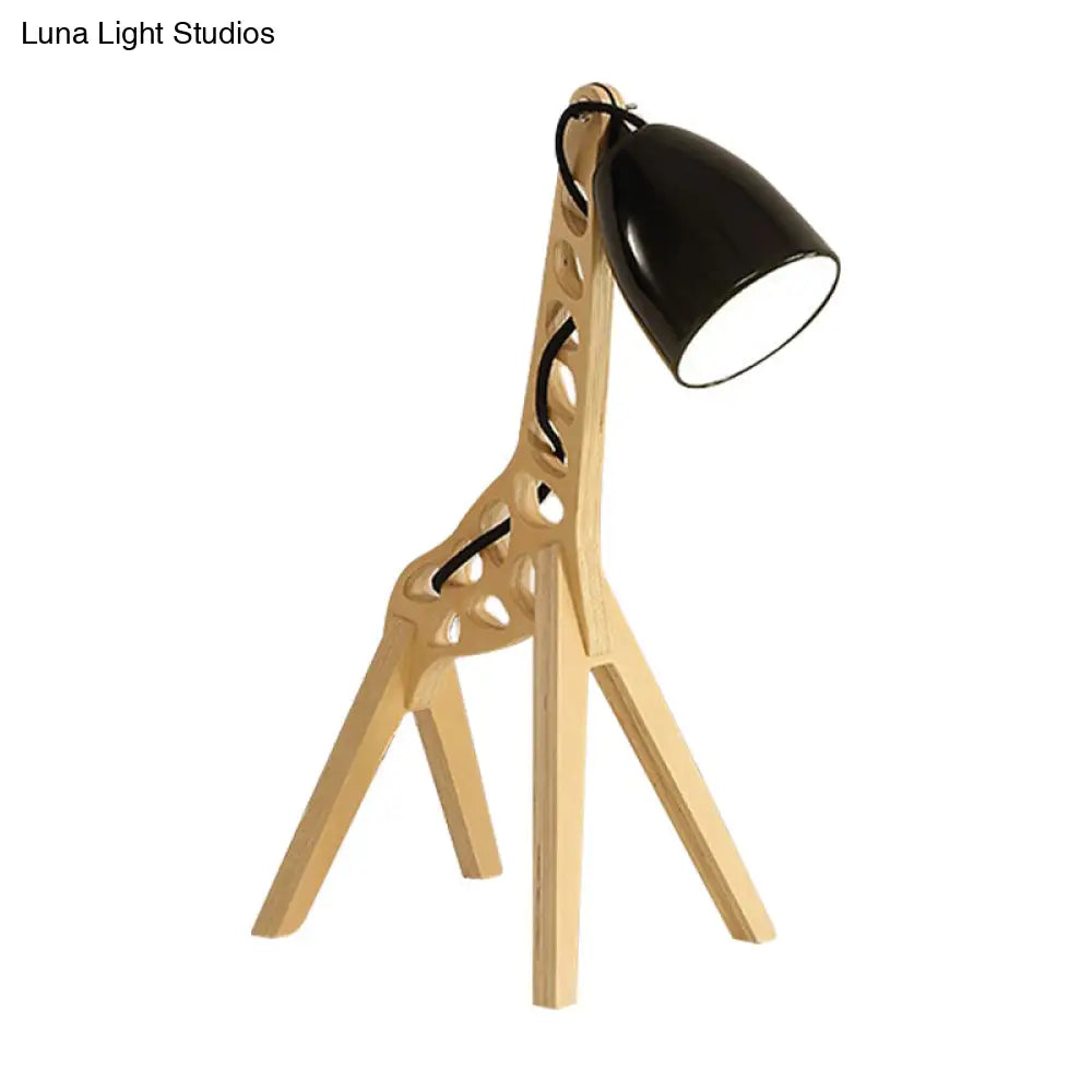 Cartoon Giraffe Night Light Table Lamp - Metal 1-Light with Wood Base in Blue/Red/Green