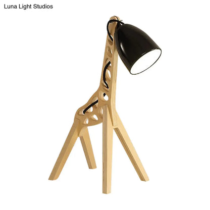 Cartoon Giraffe Night Light Table Lamp - Metal 1-Light with Wood Base in Blue/Red/Green