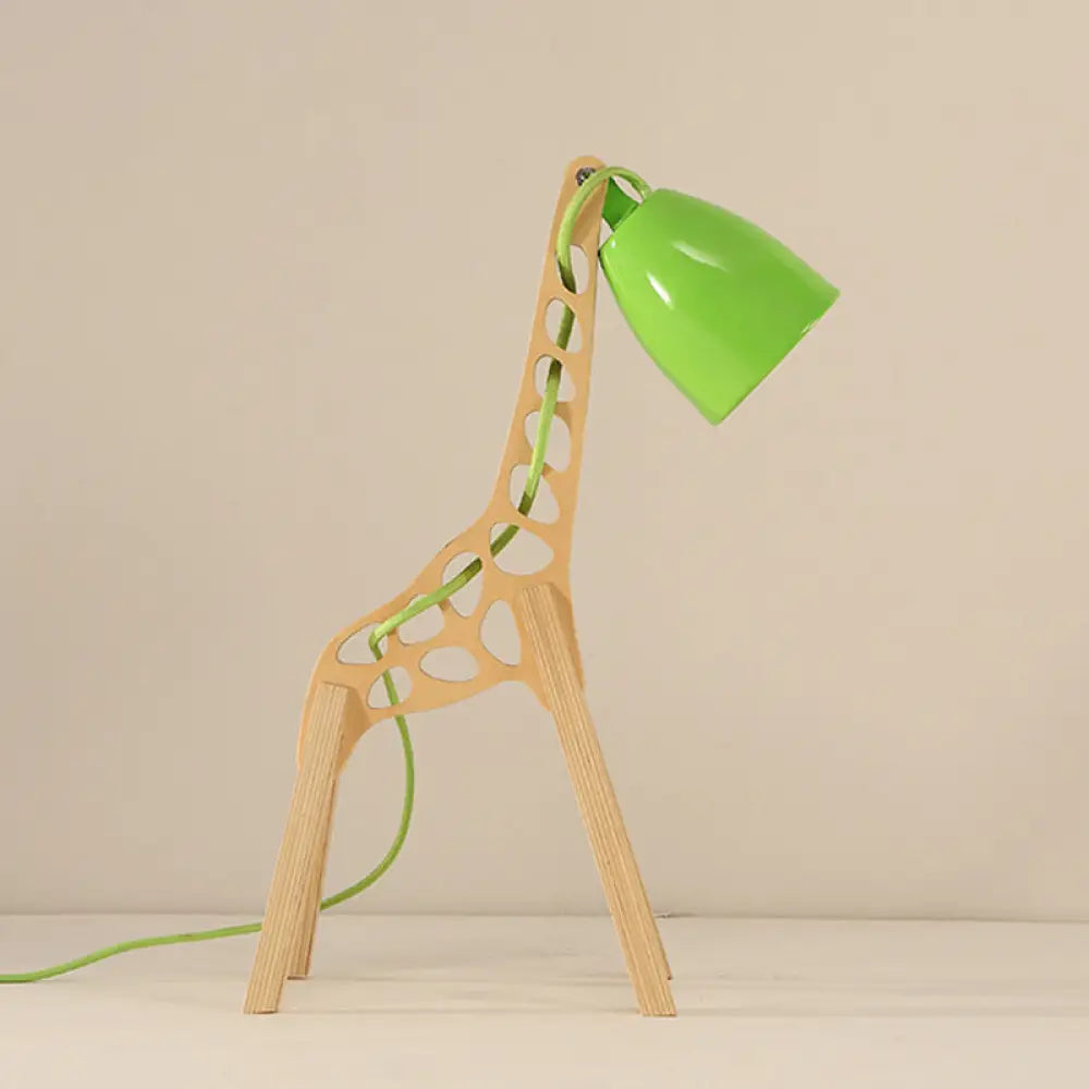 Cartoon Giraffe Night Light Table Lamp - Metal 1-Light with Wood Base in Blue/Red/Green