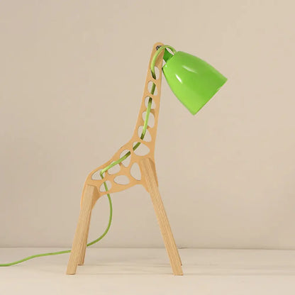 Cartoon Giraffe Night Light Table Lamp - Metal 1-Light with Wood Base in Blue/Red/Green