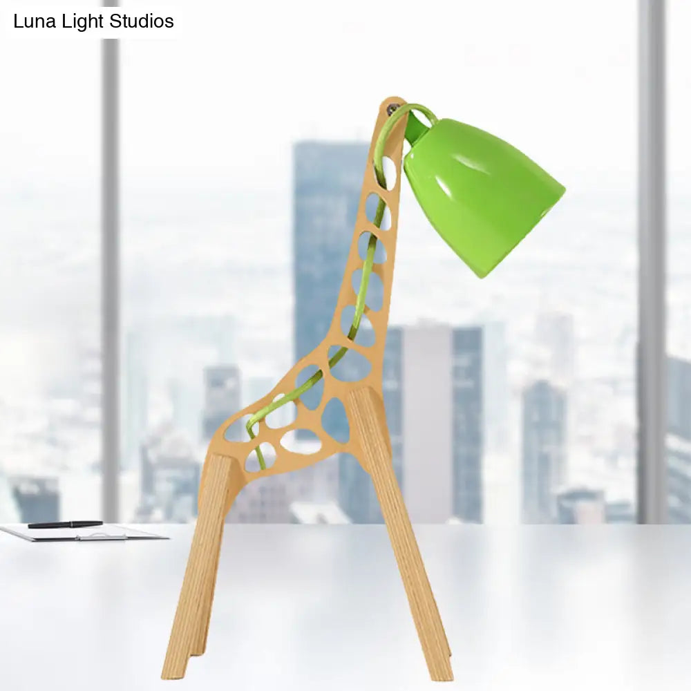 Cartoon Giraffe Night Light Table Lamp - Metal 1-Light with Wood Base in Blue/Red/Green