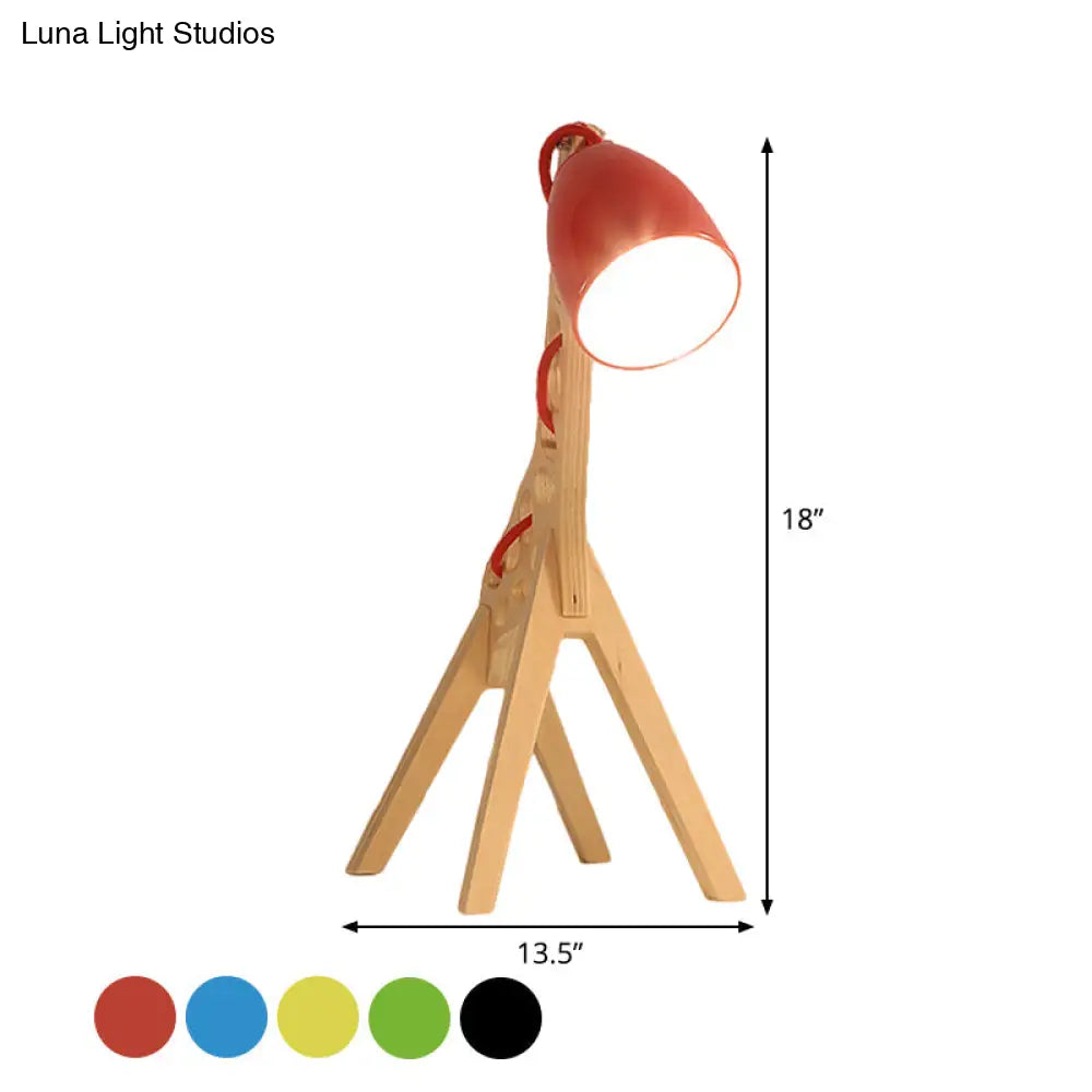Cartoon Giraffe Night Light Table Lamp - Metal 1-Light with Wood Base in Blue/Red/Green