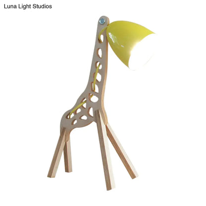 Cartoon Giraffe Night Light Table Lamp - Metal 1-Light with Wood Base in Blue/Red/Green