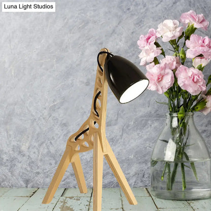 Cartoon Giraffe Night Light Table Lamp - Metal 1-Light with Wood Base in Blue/Red/Green