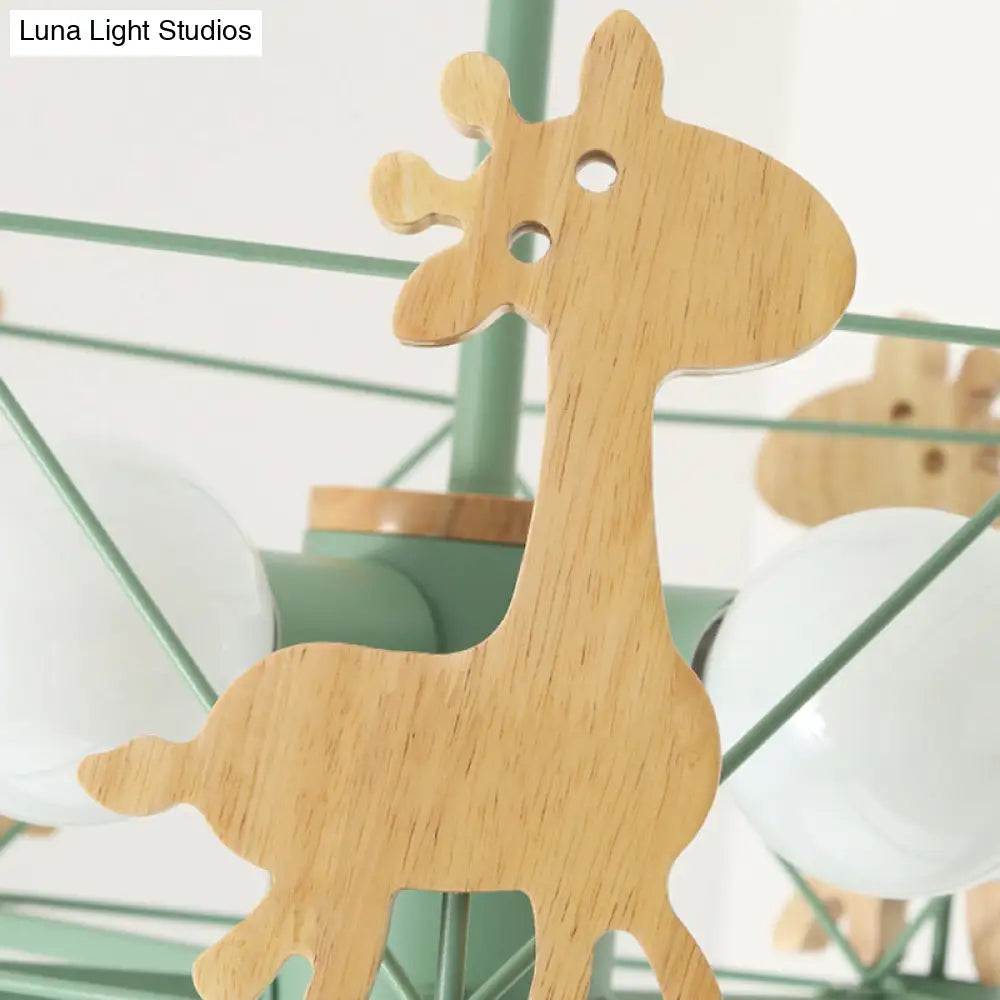 Lámpara de techo DecorBites™ con forma de jirafa de dibujos animados, de madera, con 5 luces y montaje semiempotrado: perfecta para la habitación de los niños o el jardín de infancia.