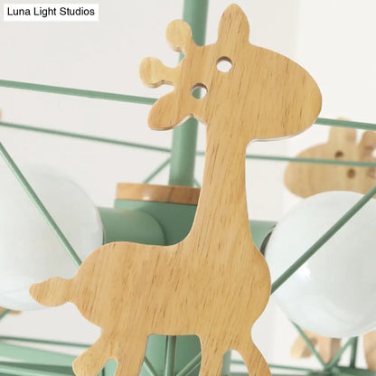 Lámpara de techo DecorBites™ con forma de jirafa de dibujos animados, de madera, con 5 luces y montaje semiempotrado: perfecta para la habitación de los niños o el jardín de infancia.