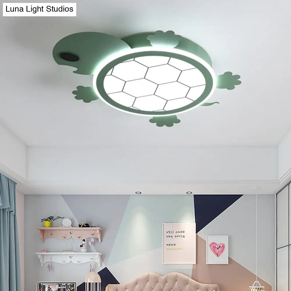 Lámpara de techo DecorBites™ con forma de tortuga LED verde de dibujos animados, de acrílico, para dormitorio infantil. 