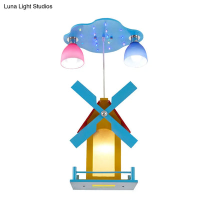 DecorBites™ Cartoon House Ceiling Light: Windmill Metal 3-Light Blue Semi Flush for Shops