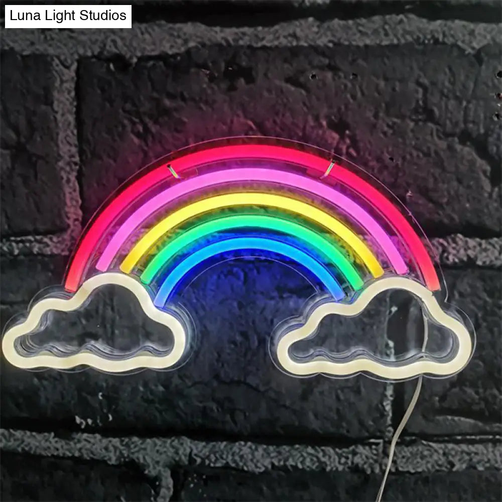 Lámpara de noche LED de dibujos animados con pantalla arcoíris - Iluminación nocturna blanca