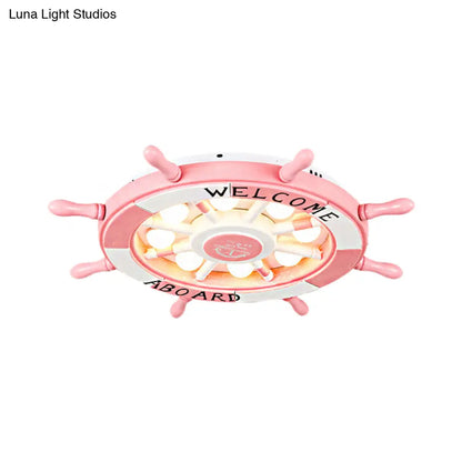 DecorBites™ Cartoon LED Ceiling Light: Stylish Pink/White Rudder Design for Bedroom