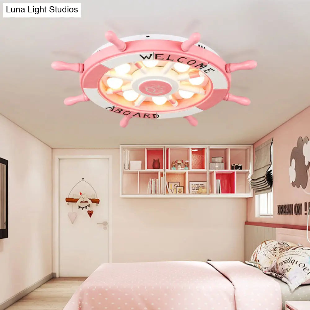 DecorBites™ Cartoon LED Ceiling Light: Stylish Pink/White Rudder Design for Bedroom