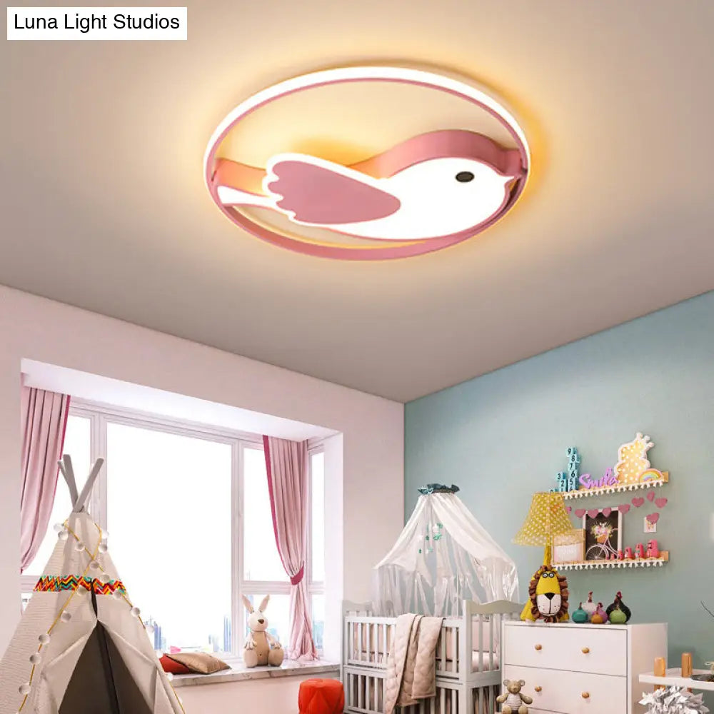 DecorBites™ Cartoon LED Flush Mount Lamp: Pink Acrylic Shade, Bedroom Lighting - 18"/21.5" Diameter