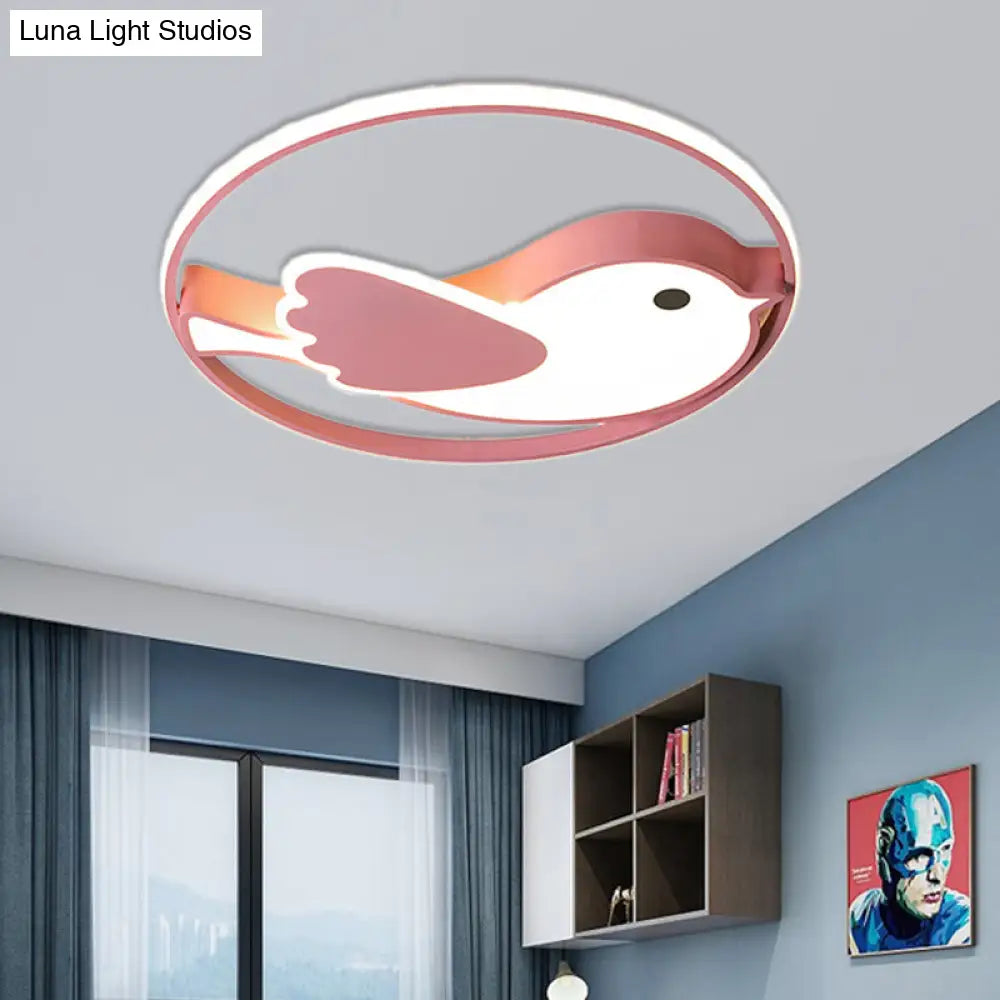 DecorBites™ Cartoon LED Flush Mount Lamp: Pink Acrylic Shade, Bedroom Lighting - 18"/21.5" Diameter