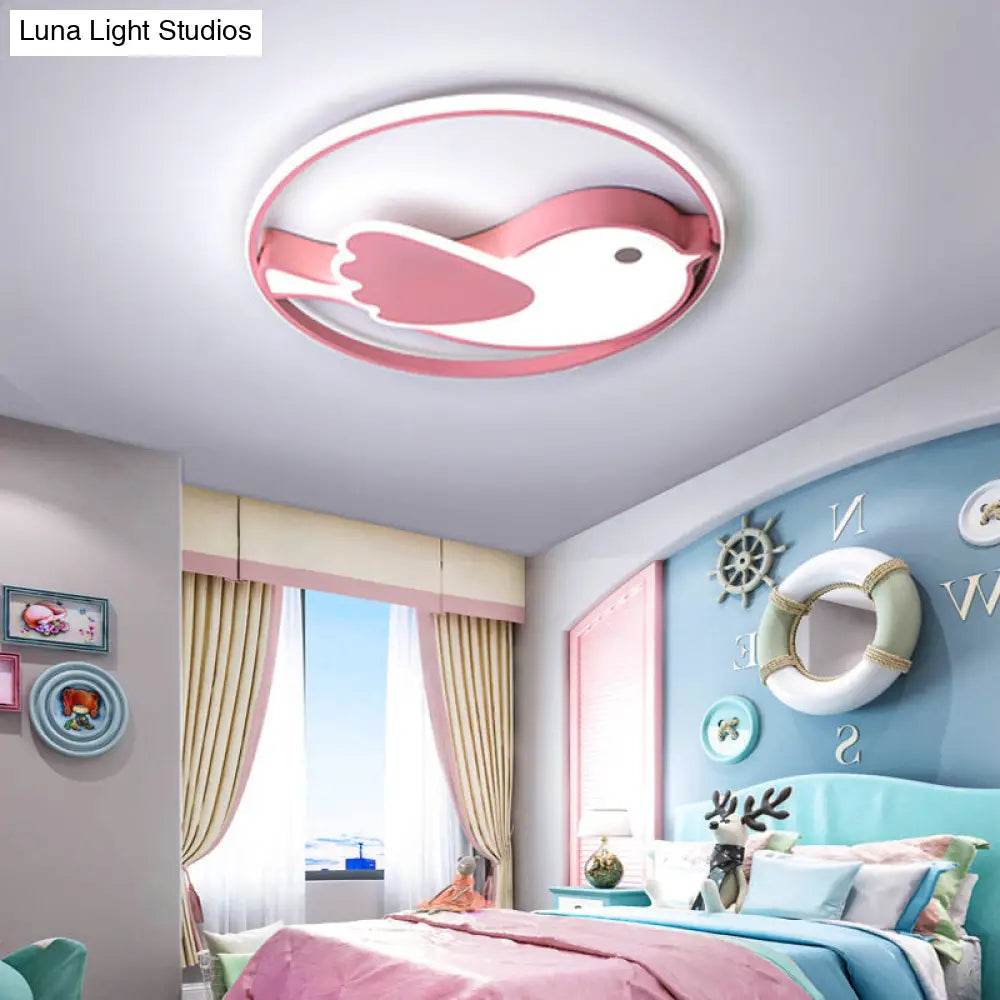 DecorBites™ Cartoon LED Flush Mount Lamp: Pink Acrylic Shade, Bedroom Lighting - 18"/21.5" Diameter