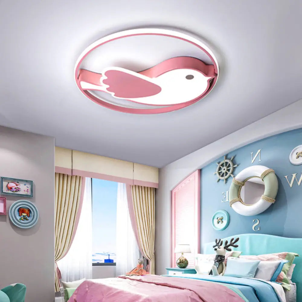 DecorBites™ Cartoon LED Flush Mount Lamp: Pink Acrylic Shade, Bedroom Lighting - 18"/21.5" Diameter