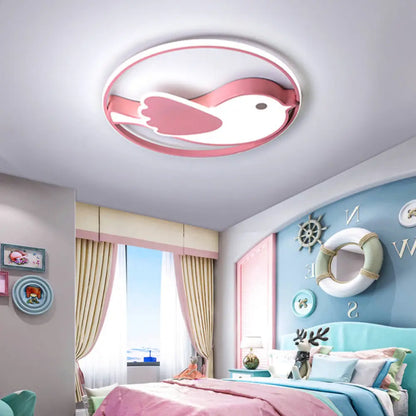 DecorBites™ Cartoon LED Flush Mount Lamp: Pink Acrylic Shade, Bedroom Lighting - 18"/21.5" Diameter