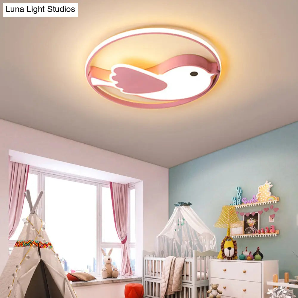 DecorBites™ Cartoon LED Flush Mount Lamp: Pink Acrylic Shade, Bedroom Lighting - 18"/21.5" Diameter