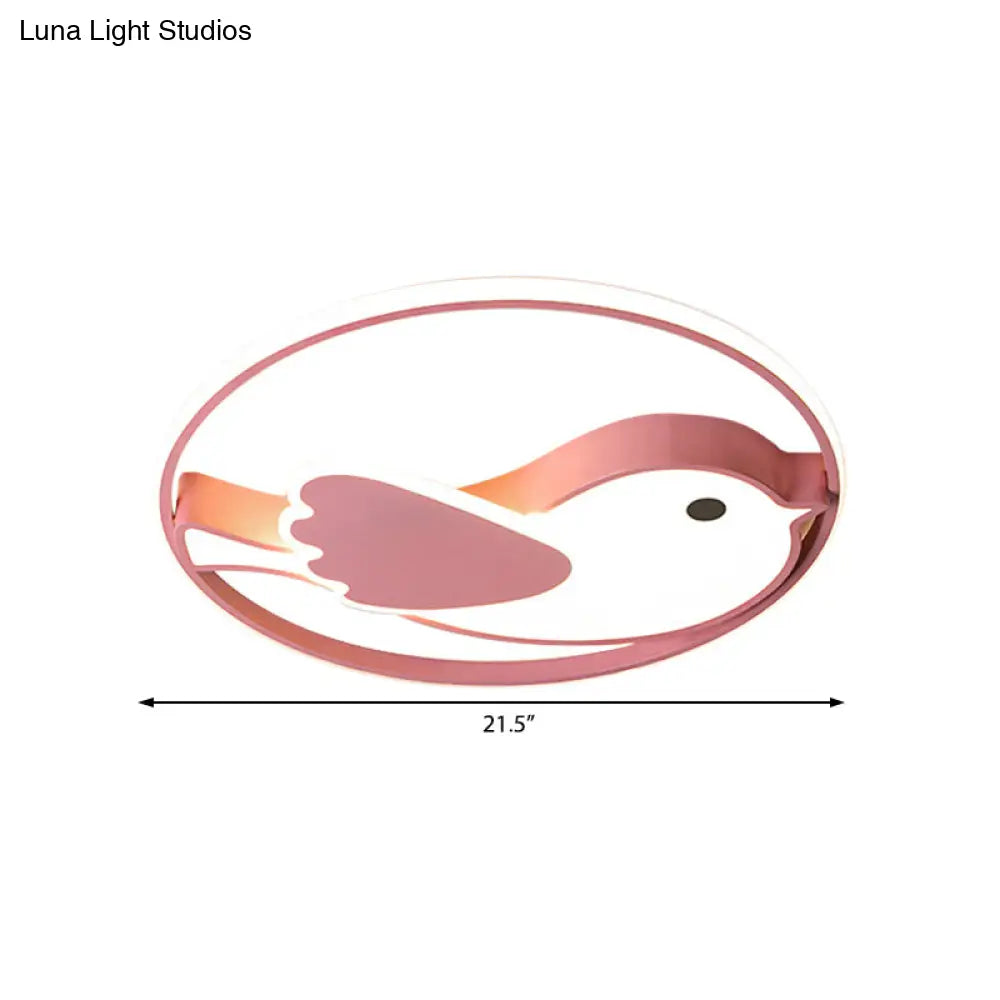 DecorBites™ Cartoon LED Flush Mount Lamp: Pink Acrylic Shade, Bedroom Lighting - 18"/21.5" Diameter